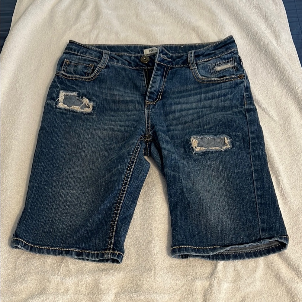 Mudd Kids Blue Distressed Bermuda Shorts